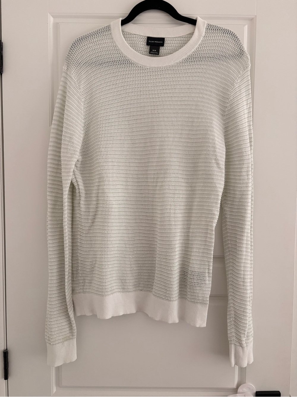 Club Monaco Men’s Ivory Open-Knit Cotton Sweater | Size M
